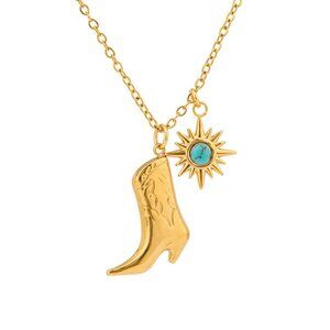 Handmade Gold Plated Stainless Steel Shoe Pendant Necklace Sun Necklace